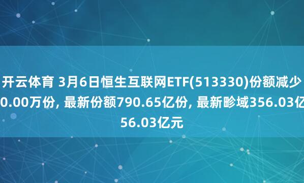开云体育 3月6日恒生互联网ETF(513330)份额减少800.00万份, 最新份额790.65亿份, 最新畛域356.03亿元